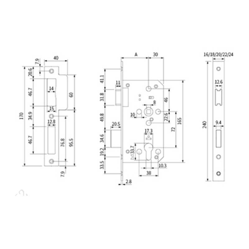 Thân khóa cửa gỗ dòng 72