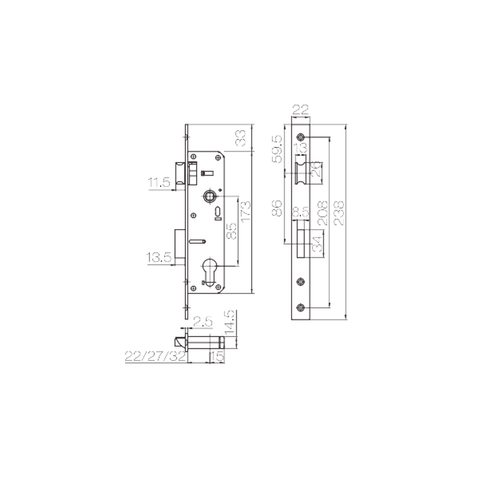 Phụ kiện khóa cửa Casement Thân khóa cửa dòng 85A