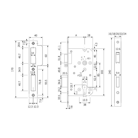 Thân khóa cửa chốt chết 